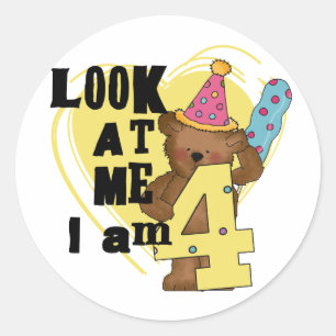 Teddy Bear I'm 4誕生日Tシャツ&ギフト ラウンドシール