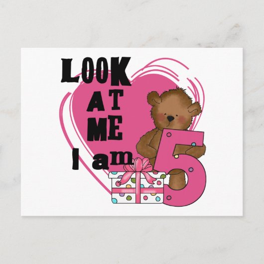 Teddy Bear I'm 5誕生日Tシャツとギフト ポストカード (正面)