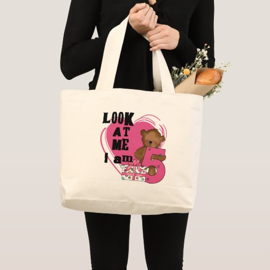 Teddy Bear I'm 5誕生日Tシャツとギフト ラージトートバッグ (正面(商品))