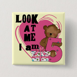 Teddy Bear I'm 5誕生日Tシャツとギフト 缶バッジ