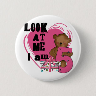 Teddy Bear I'm 5誕生日Tシャツとギフト 缶バッジ