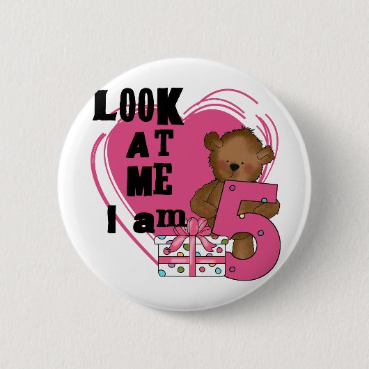 Teddy Bear I'm 5誕生日Tシャツとギフト 缶バッジ (正面)