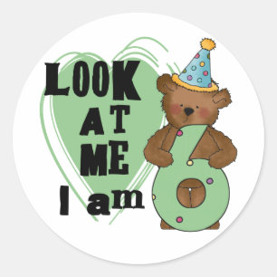 Teddy Bear I'm 6誕生日Tシャツ&ギフト ラウンドシール