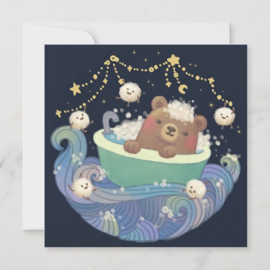 Teddy Bear in Bathtub Boat with Fluffy Monsters シーズンカード (正面)