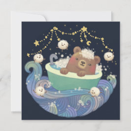 Teddy Bear in Bathtub Boat with Fluffy Monsters シーズンカード