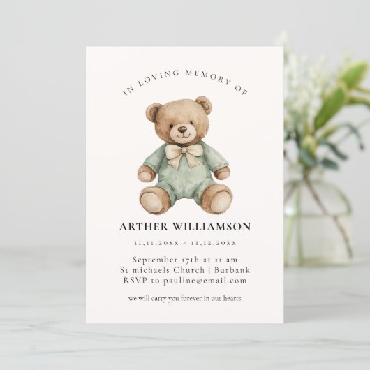 Teddy Bear "In Loving Memory" Child Memorial Card 招待状 (スタンド正面)