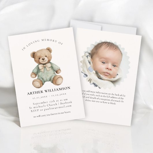 Teddy Bear "In Loving Memory" Child Memorial Card 招待状