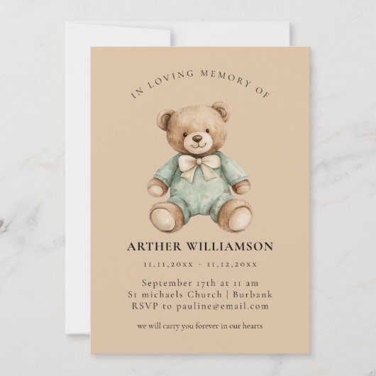 Teddy Bear "In Loving Memory" Infant Loss Memorial 招待状 (正面)