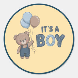 Teddy Bear "Its A Boy"ステッカー ラウンドシール