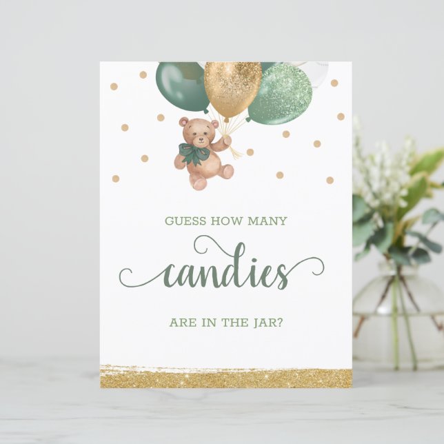 Teddy Bear Jarテーブルの看板にキャンディが何個入っているか (スタンド正面)