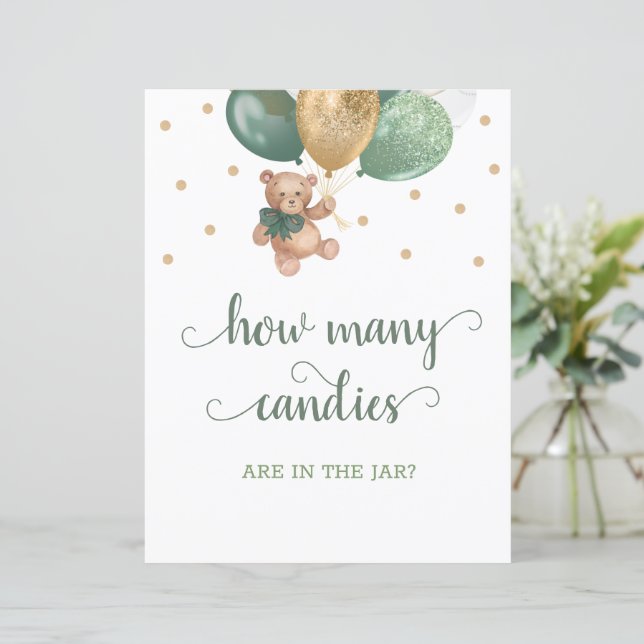 Teddy Bear Jarテーブルの看板にキャンディが何個入っているか (スタンド正面)