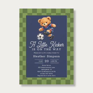 Teddy Bear Little Kicker Soccer Baby Shower 招待状