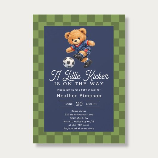 Teddy Bear Little Kicker Soccer Baby Shower 招待状