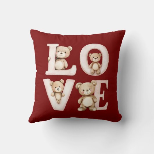 Teddy Bear "LOVE" Watercolor Valentine Design クッション (裏面)