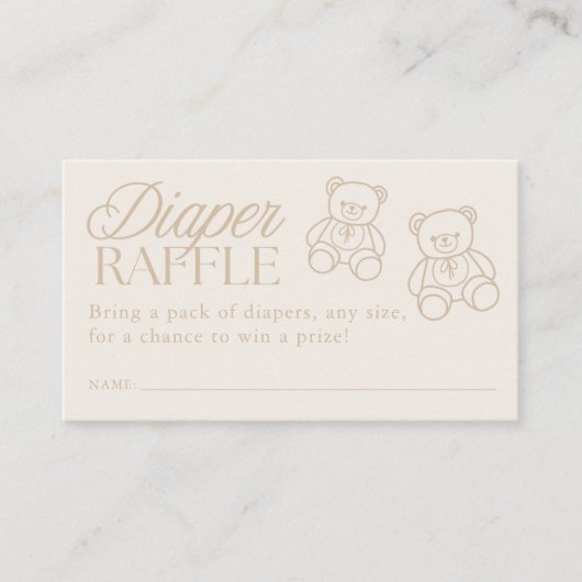 Teddy Bear Minimal Baby Shower Diaper Raffle エンクロージャーカード (正面)