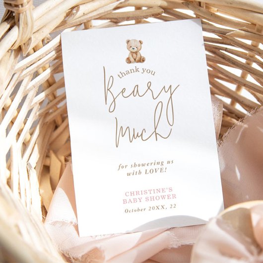 Teddy Bear Minimalist Baby Shower Thank You Card サンキューカード