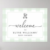 Teddy Bear Mint Green Gingham Welcome Sign Poster ポスター (正面)