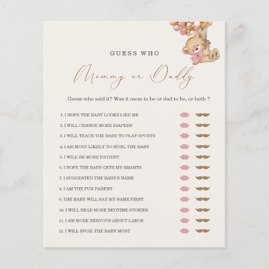 Teddy Bear MommyまたはDaddy Baby Showerゲーム (正面)