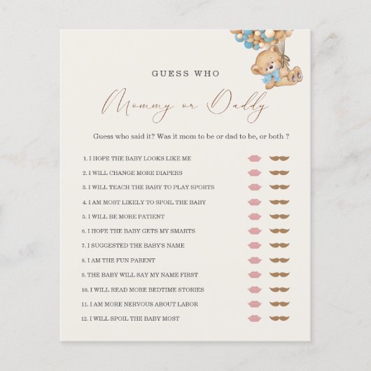 Teddy Bear MommyまたはDaddy Baby Showerゲーム (正面)