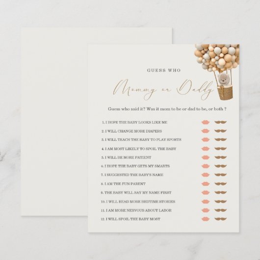 Teddy Bear MommyまたはDaddy Baby Showerゲーム (正面/裏面)