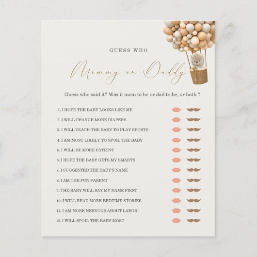 Teddy Bear MommyまたはDaddy Baby Showerゲーム (正面)