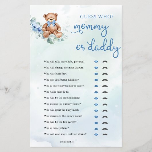 Teddy Bear MommyまたはDaddy Boy Baby Showerゲーム (正面)
