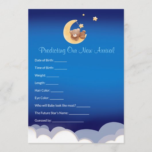 Teddy Bear Moon Baby Shower Prediction  ノートカード (正面)