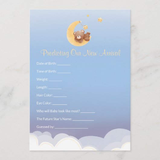 Teddy Bear Moon Baby Shower Prediction  ノートカード (正面)