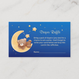Teddy Bear Moon Blue Baby Shower Diaper Raffle エンクロージャーカード