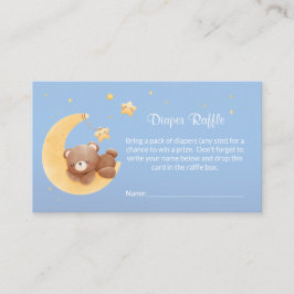 Teddy Bear Moon Blue Baby Shower Diaper Raffle エンクロージャーカード