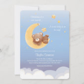 Teddy Bear Moon Dreamy Soft Blue Baby Shower 招待状 (正面)