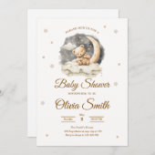 Teddy Bear Moon & Stars Neutral Baby Shower 招待状 (正面/裏面)