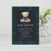 Teddy Bear Navy Plaid Baby Shower Invitation 招待状 (スタンド正面)