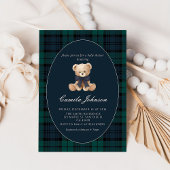 Teddy Bear Navy Plaid Baby Shower Invitation 招待状