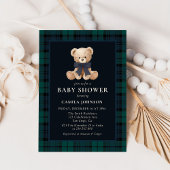 Teddy Bear Navy Plaid Baby Shower Invitation 招待状