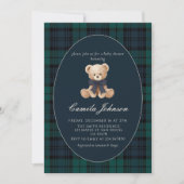 Teddy Bear Navy Plaid Baby Shower Invitation 招待状 (正面)