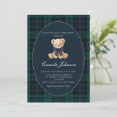 Teddy Bear Navy Plaid Baby Shower Invitation 招待状 (スタンド正面)