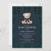 Teddy Bear Navy Plaid Baby Shower Invitation 招待状 (正面)