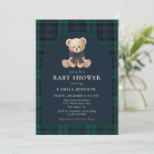 Teddy Bear Navy Plaid Baby Shower Invitation 招待状 (スタンド正面)