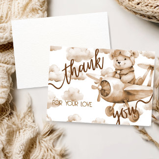 TEDDY BEAR NEUTRAL BABY SHOWER THANK YOU CARD サンキューカード