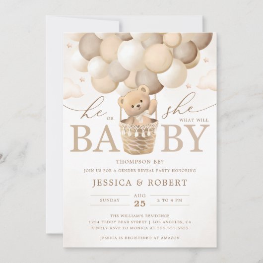 Teddy Bear Neutral Gender Reveal 招待状 (正面)