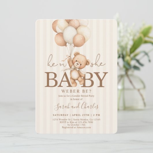 Teddy Bear Neutral Gender Reveal 招待状 (スタンド正面)