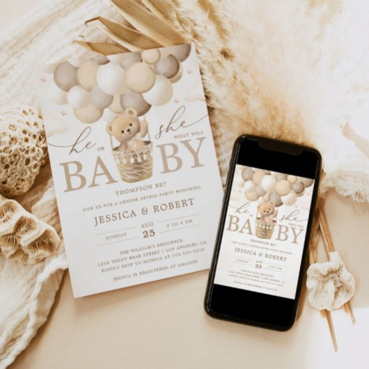 Teddy Bear Neutral Gender Reveal 招待状