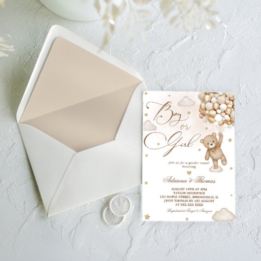 Teddy Bear Neutral Gender Reveal 招待状
