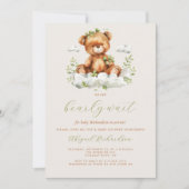 Teddy Bear Neutral Greenery QRコードベビーシャワー 招待状 (正面)