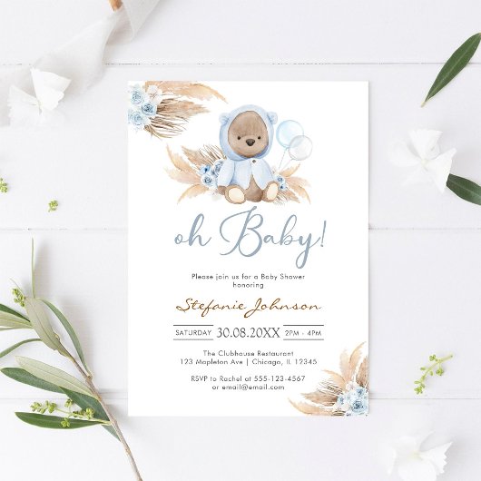 Teddy Bear Oh Baby Shower Invitation 招待状