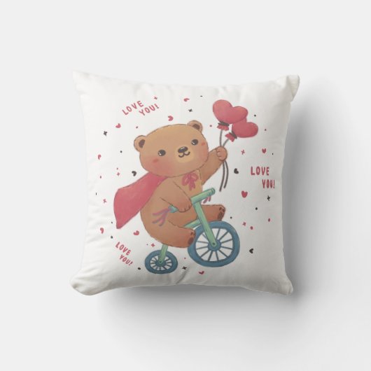 Teddy Bear on Bike: Love You! クッション (正面)