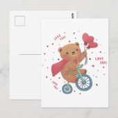 Teddy Bear on Bike: Love You! ポストカード (正面/裏面)