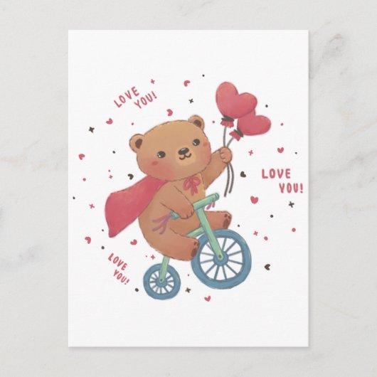 Teddy Bear on Bike: Love You! ポストカード (正面)