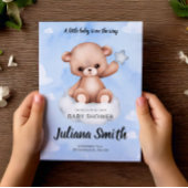 Teddy Bear on Cloud Watercolor Blue Baby Shower 招待状